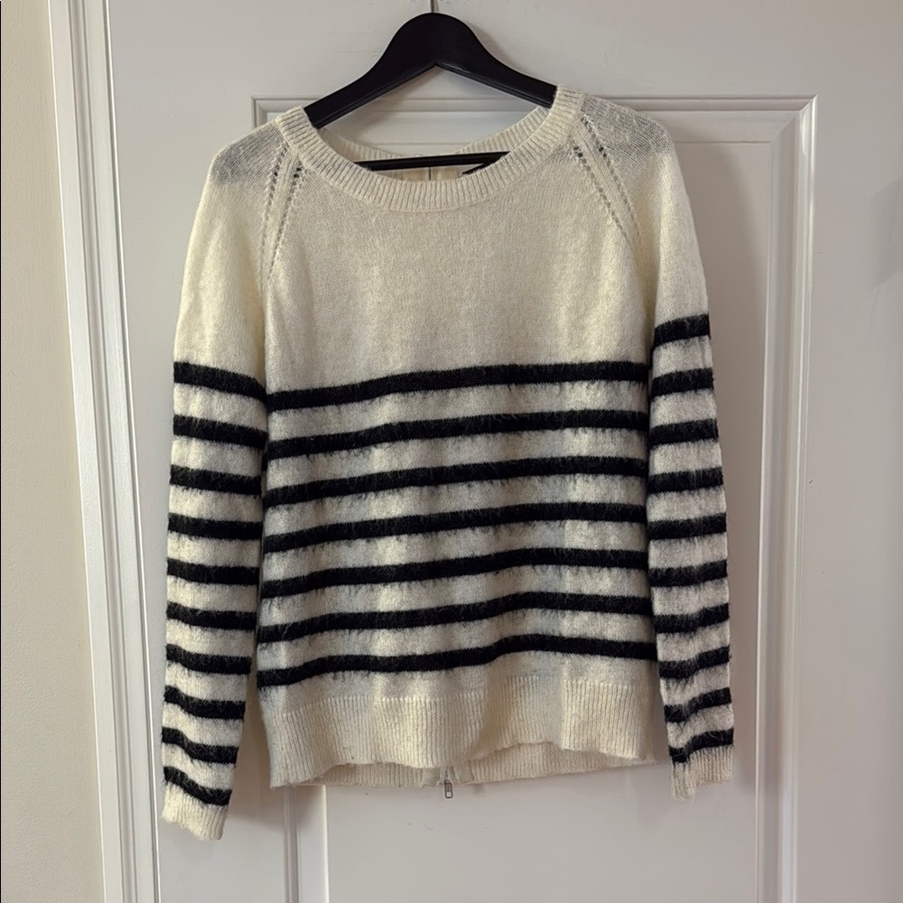 The Kooples Black and White Crew Neck Striped Sweater. Large.